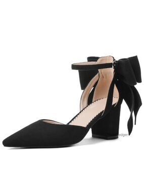 Women's Pointed Toe Chunky High Heels Bow Ankle Strap Dress Wedding Pumps